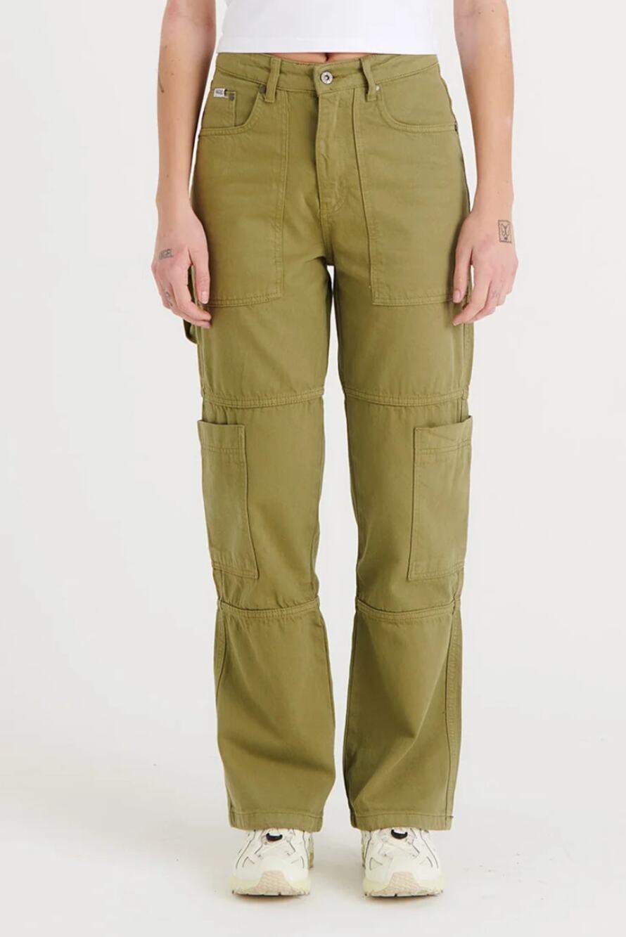 Ragged Priest Combat Jeans Green Khaki Denim High Rise Organic Cotton Cargo 28